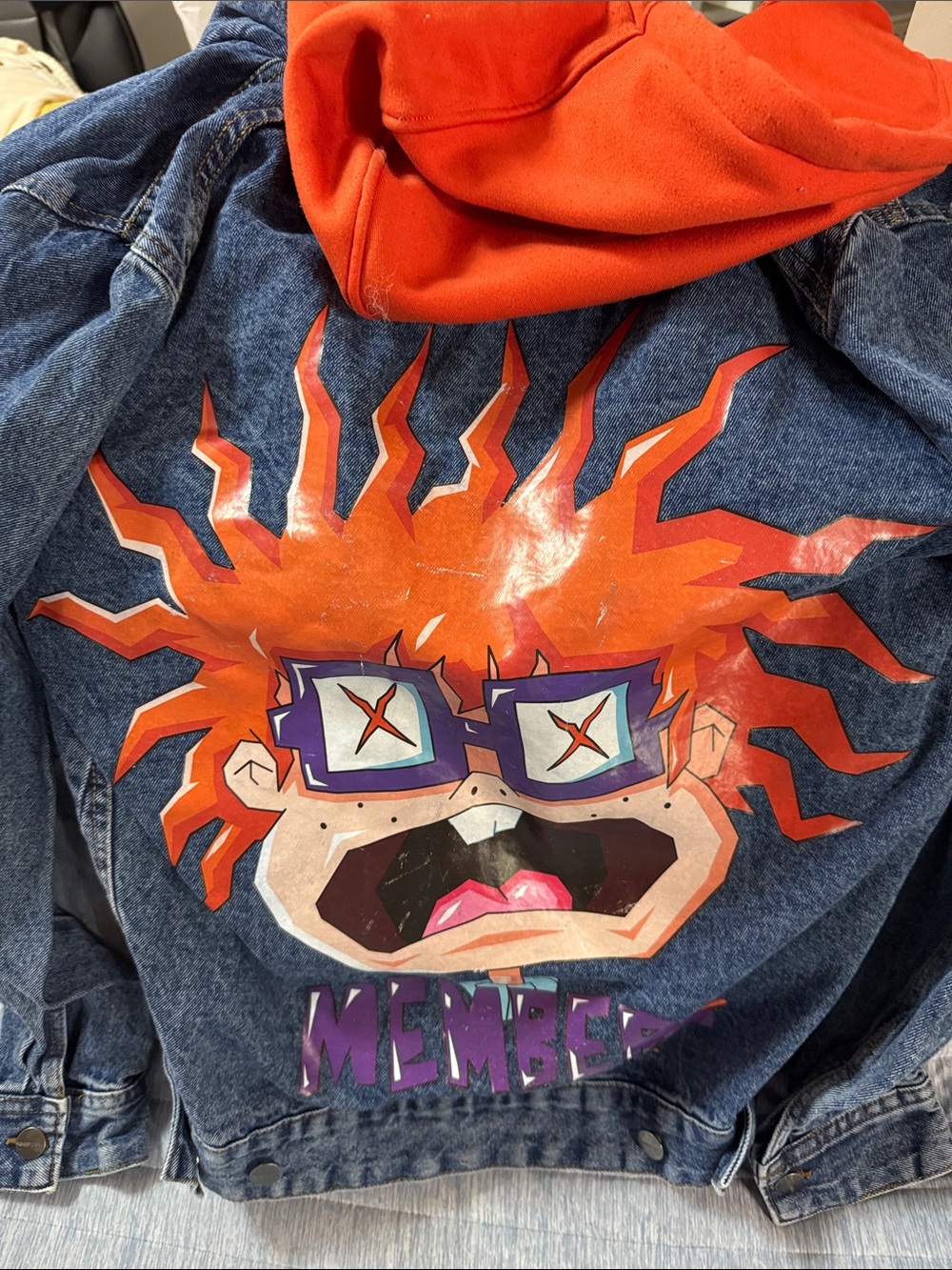Denim Shirt Jacket with Orange Graphic Back Print